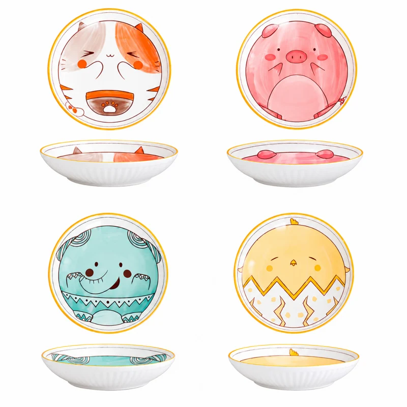 Miomu Set de Platos Hondos para Snacks y Sopas Diseño Happy Paws Collection