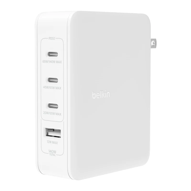 Belkin Cargador de Pared GaN 4 Puertos 140W, WCH014dqWH