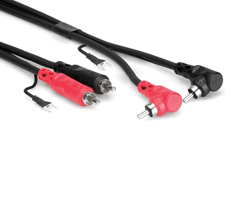 Hosa Stereo Interconnect, Dual RCA to Dual Right-angle RCA with Ground Wire