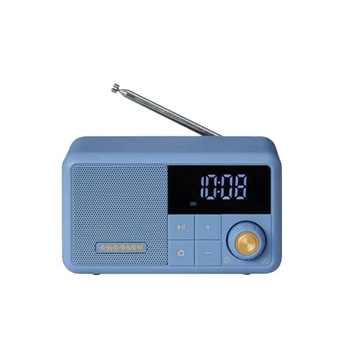 Crosley CR1121A-EB Cooper Retro AM/FM Radio, Portable Bluetooth Speaker with Aux Input and LED Display, Elemental Blue
