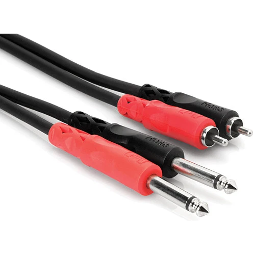 Hosa Technology Two 1/4" Phone Male to Two RCA Male Unbalanced Cable (Molded Plugs) - 6.6'