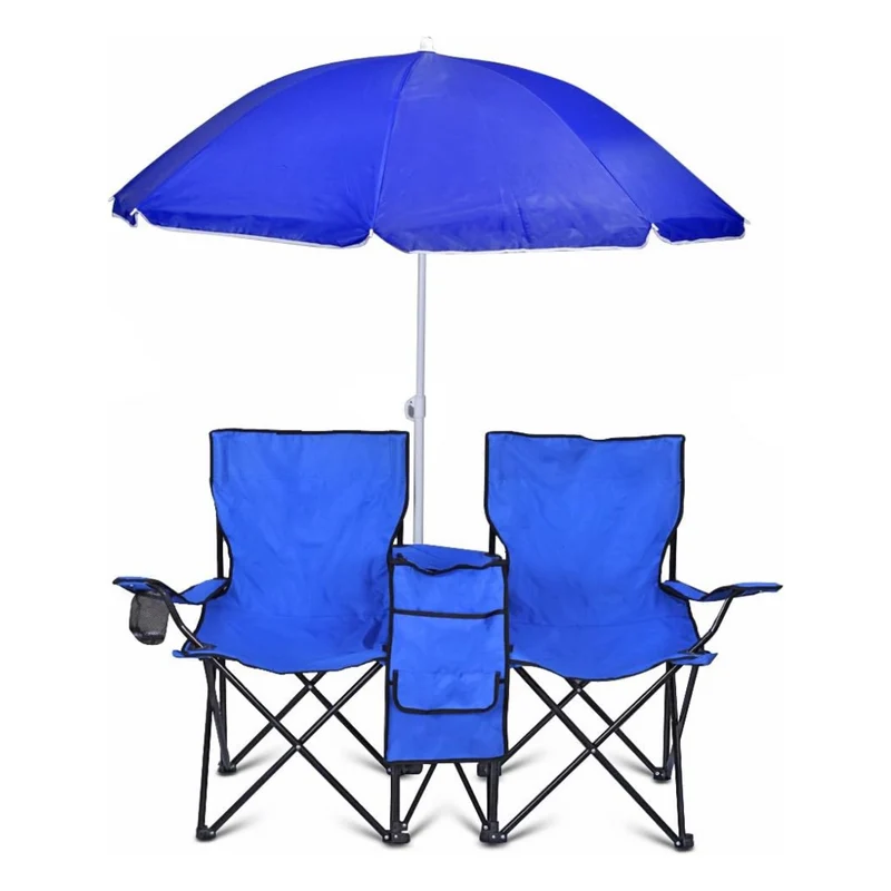 Miomu Silla Plegable Doble con Sombrilla y Compartimiento de Bebidas para Exteriores