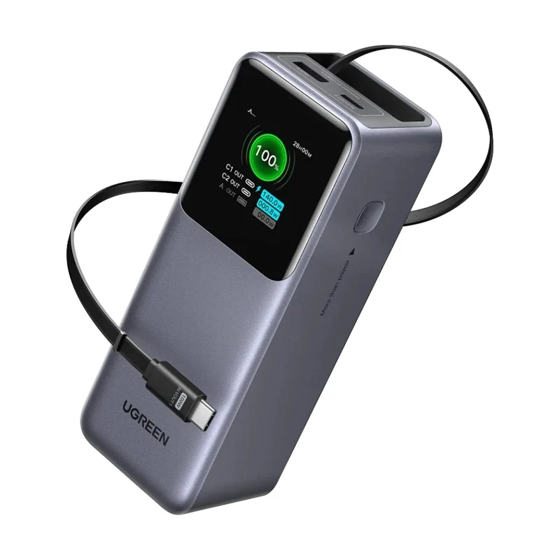 Ugreen Power Bank Batería Externa Carga Rápida USB C/USB A Retráctil 20,000 mAh 165W, 55987B