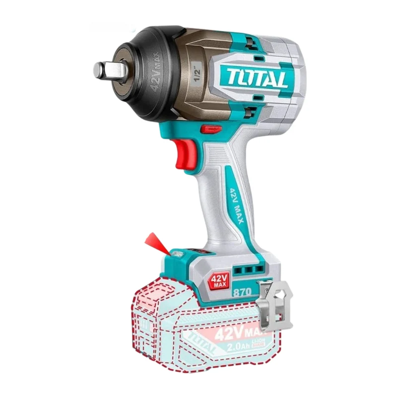 Total Set Pistola de Impacto Inalámbrica 1/2" 42V con Batería, UTIWLI42862