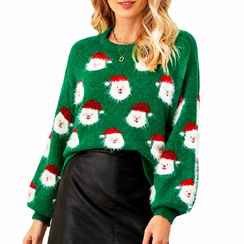 Miomu Suéter Navideño para Mujer, Bosque de Santa