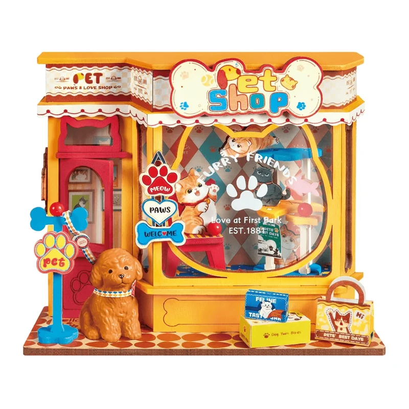 Miomu Rompecabezas de Madera 3D Tienda de Mascotas Amigos Peluditos Robotime