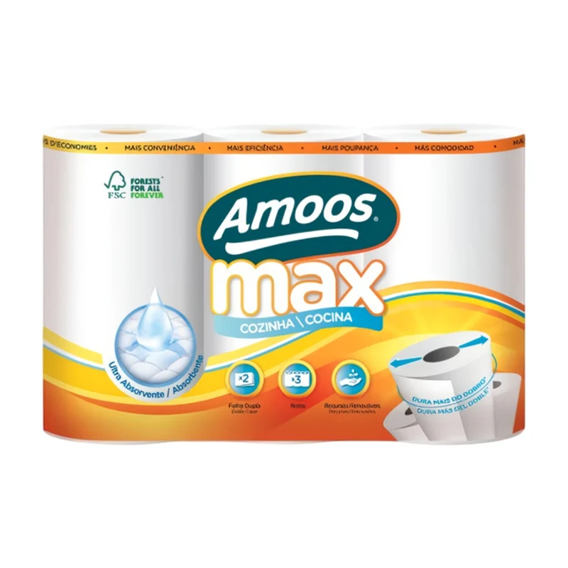 Amoos Toalla de Cocina Doble Hoja Max 3 Rollos, 7 Paquetes