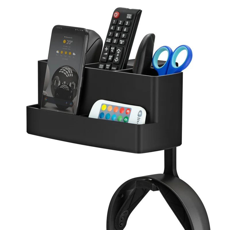 Supporto per telecomando, cancelleria, cuffie e telefono, supporto per tavoli e scrivanie, facile da installare, morsetto regolabile, adatto per telecomandi di diverse dimensioni, penne, matite, cuffie, telefoni e altro ancora
