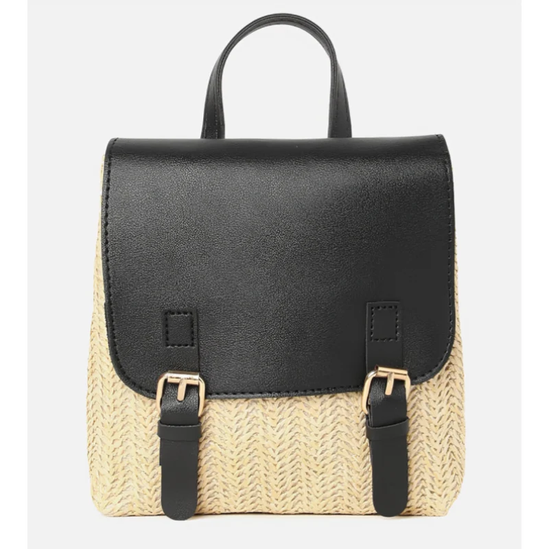 Miomu Mochila de Mimbre con Solapa de Cuero Sintético