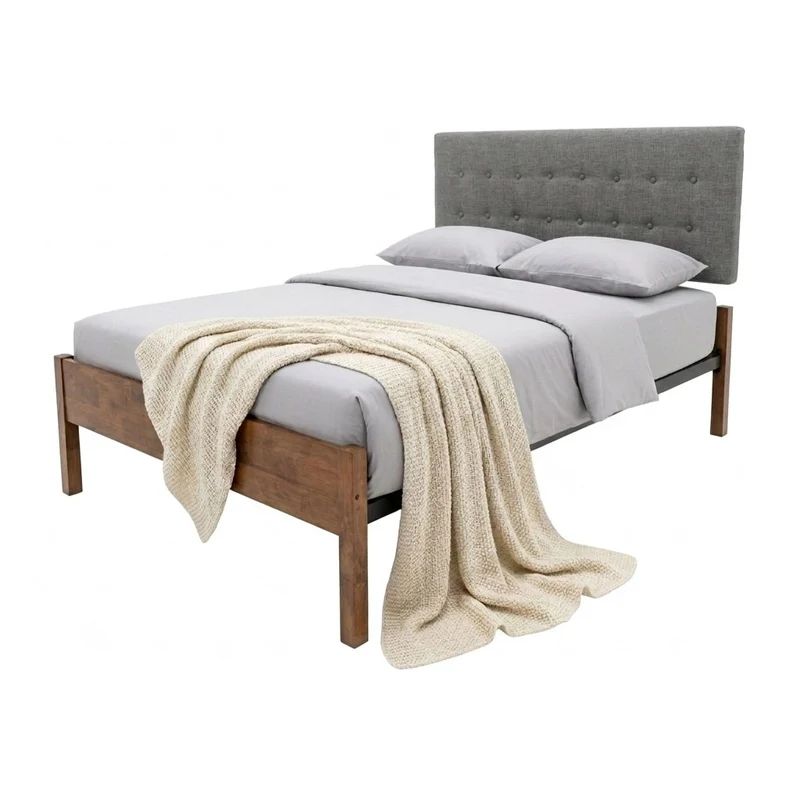 Tokoa Cama de Metal/Madera con Respaldo Tapizado
