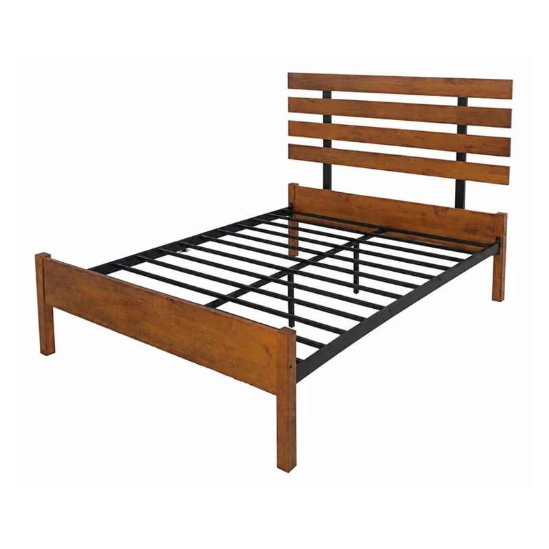Tokoa Cama de Metal con Respaldo de Madera