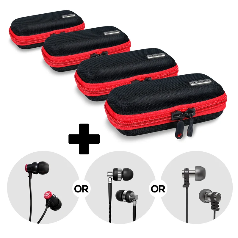 Ampia custodia per auricolari, confezione da quattro + set casuale di auricolari - Offerta in bundle