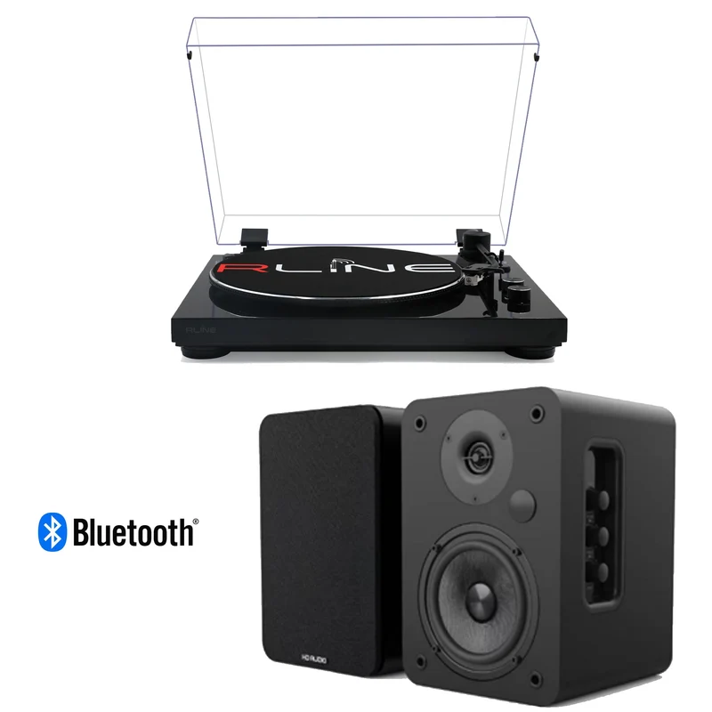 RLINE RLTN11GB Giradischi a cinghia BT Nero Lucido+RLINE RLSP04MB 2 Diffusori
