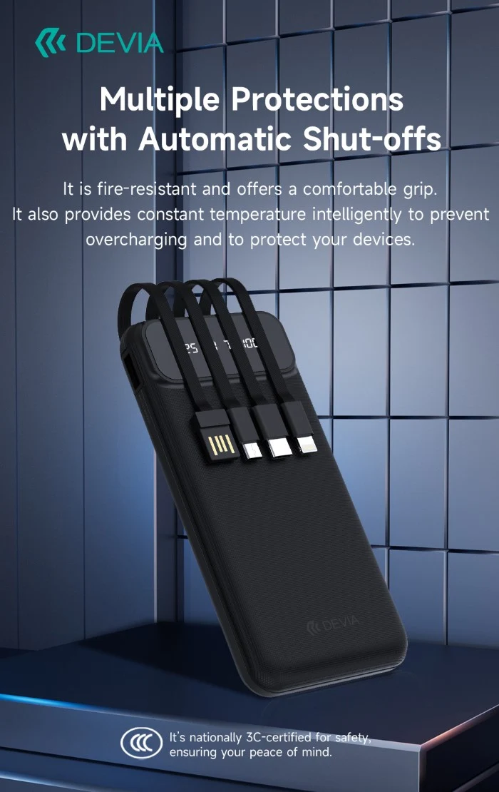 POWERBANK DEVIA KINTONE 4 CAVI INTEGRATI 10000mAh NERO
