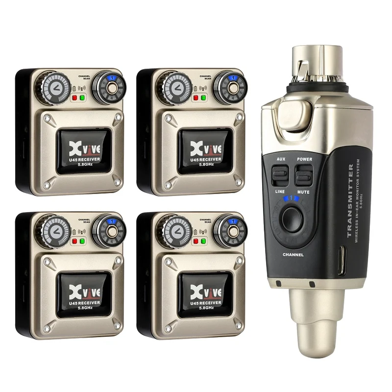 Xvive U45R4 In Ear Monitor Sist. Wireless Digit. 5.8GHZ Trasmett. e 4 ricevitori