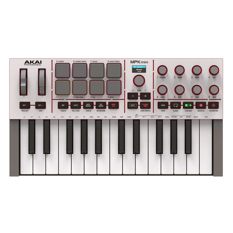 Akai MPK Mini MKIV Mini Tastiera Controller Midi 25T, USB e 8 Pad MPC, Grey