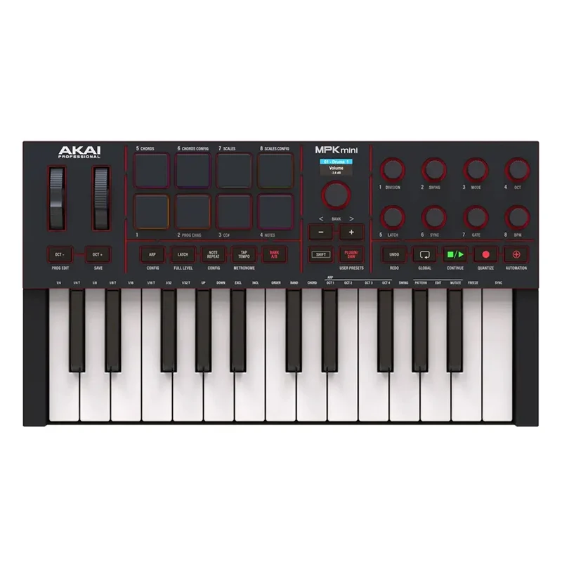 Akai MPK Mini MKIV Mini Tastiera Controller Midi 25T, USB e 8 Pad MPC, Nero