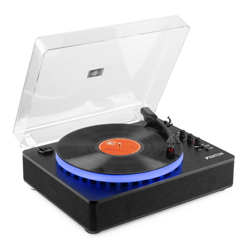 Fenton RP162LED (102.123) Giradischi con bluetooth legno-tessuto LED RGBW, Nero
