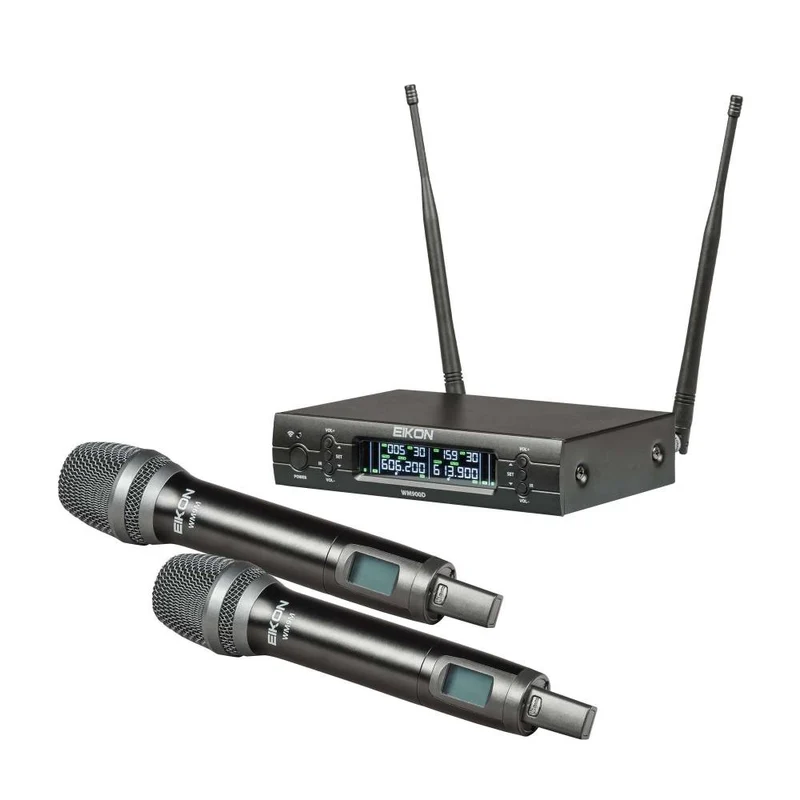 EIKON WM900DM DUAL UHF C:614-670MHz 2 Mic Pro Wirel. Palmare x canto e present.