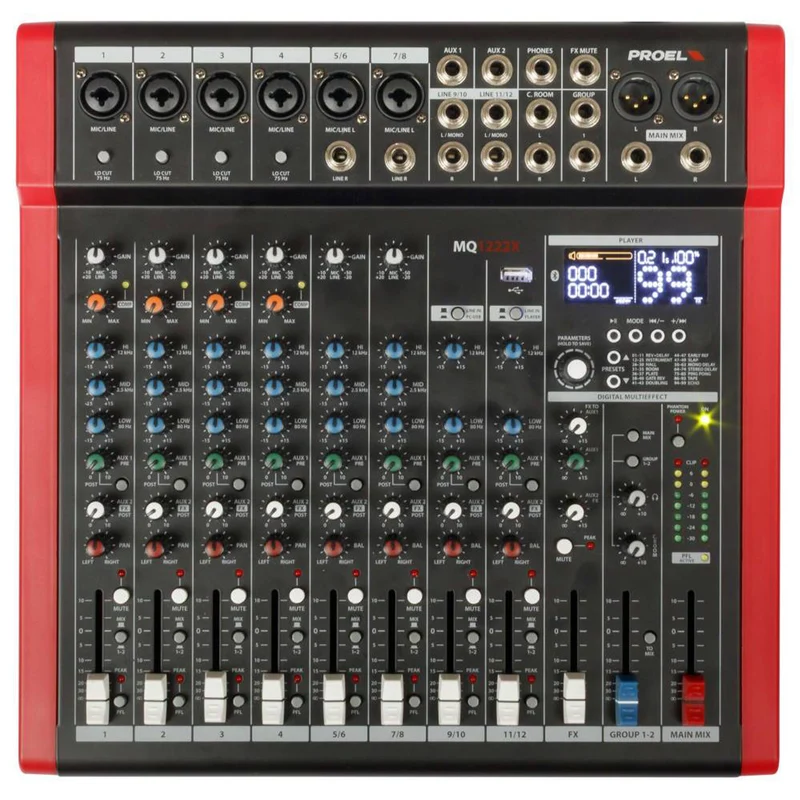 Proel MQ1222X Mixer Pro 12 Ing. 6 PreAmp Mic HQ+99FX+Bluetooth/USB x Canto Live