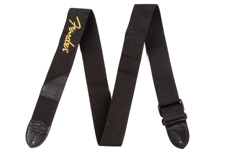 Fender Logo Strap Black/Yellow Logo Tracolla per chitarra, cinturino nero da 2"