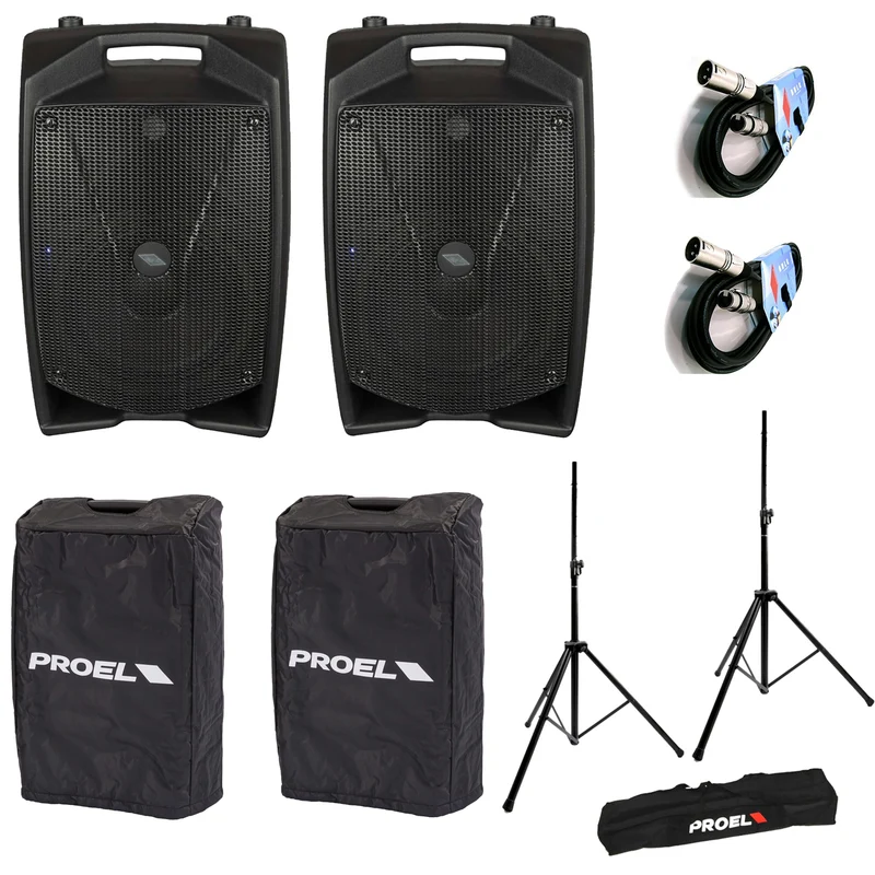 Proel V12 PRO 2 Diffusori Att.600w Picco + 2 COVERV12 + FRE300KIT +2 BULK250LU10