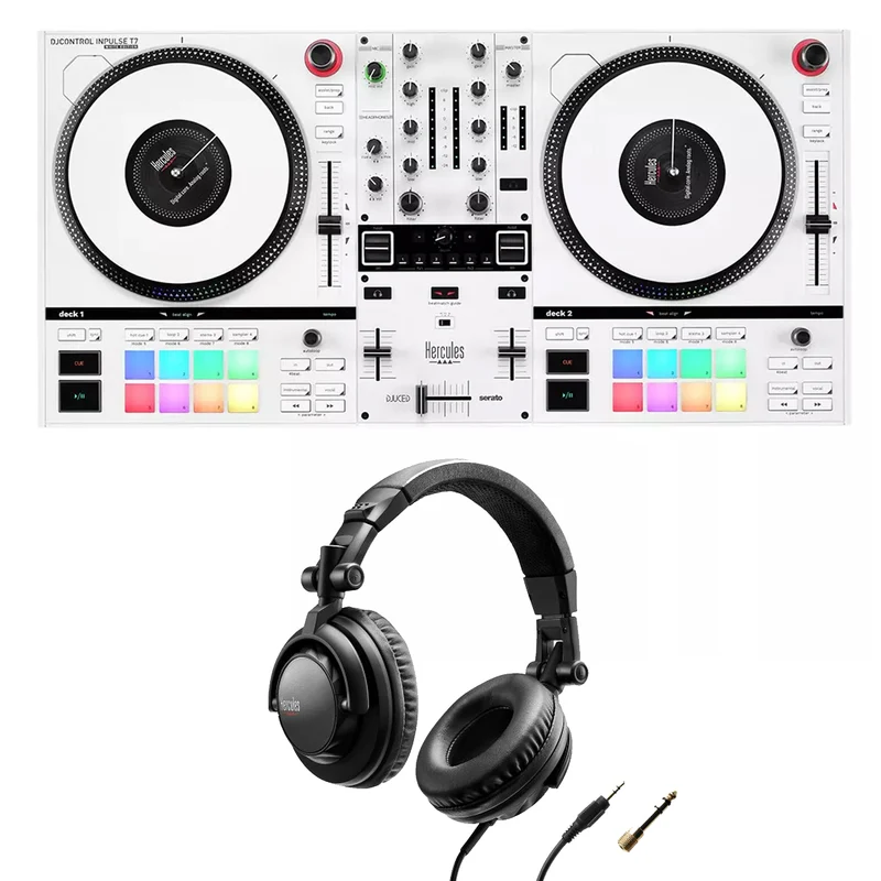 Hercules DJCONTROL INPULSE T7 WHITE EDITION a 2 Deck + Hercules HDP DJ45 Cuffia