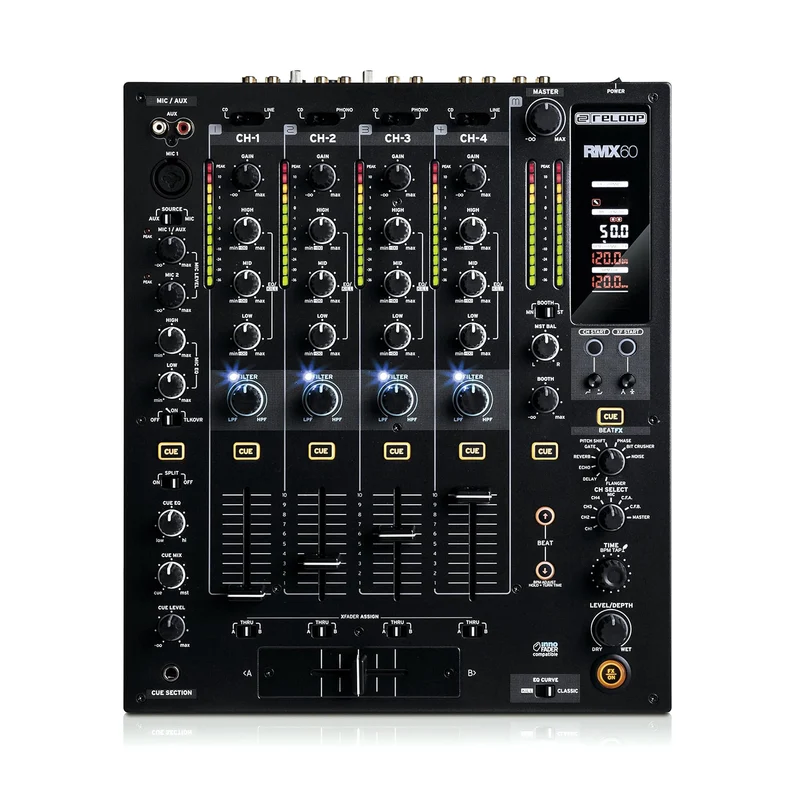 Reloop RMX60 Mixer Dj Digitale 4+1 Canali ideale per l'utilizzo nei club, Nero