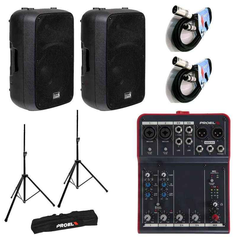 Italian Stage IS SPX15A 2 Diffusori audio 400w pic + Proel MQ6 + 2Stativi +2Cavi