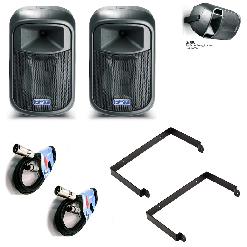 FBT J 8A Coppia Diffusore Attivo 500w +FBT SJ-8U 2xStaffa Muro +2Cavi BULK250LU5
