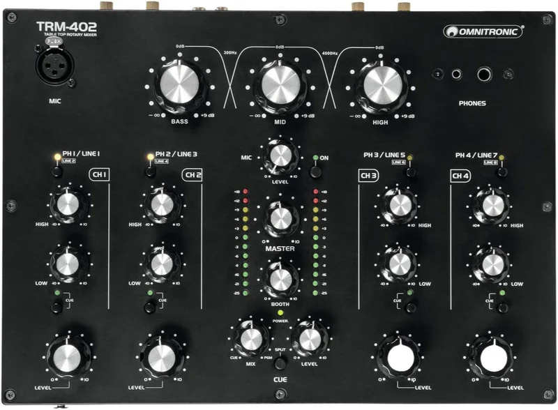 Omnitronic TRM-402 Mixer Dj rotativo 4C con isolatore di frequenza a 3 bande