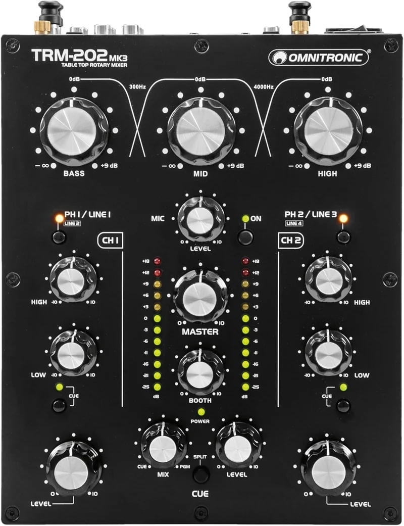 Omnitronic TRM-202 MK3 Mixer Dj rotativo 2C con isolatore di frequenza a 3 bande