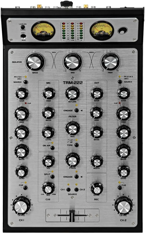Omnitronic TRM-222 Mixer Dj rotativo 2C isolat. freq. 3 bande filt. VCF FX Loop