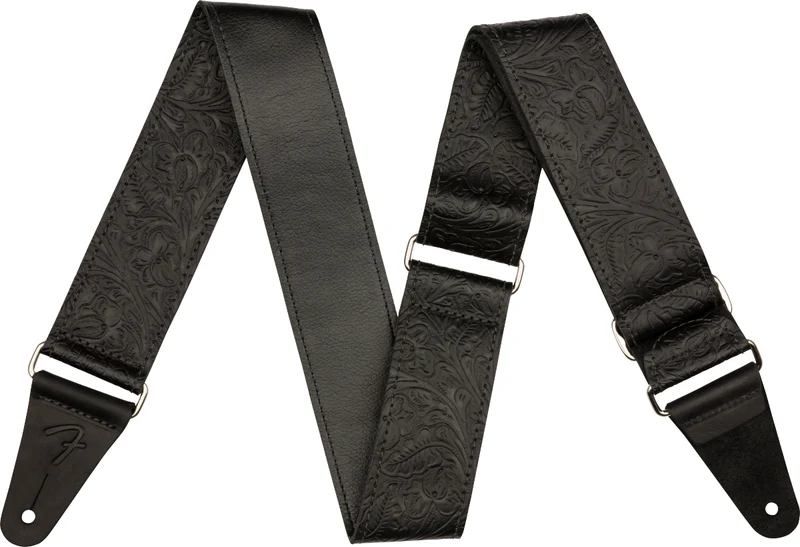 Fender Tooled Leather Guitar Strap Black 2" Tracolla x chitarra, motivo floreale