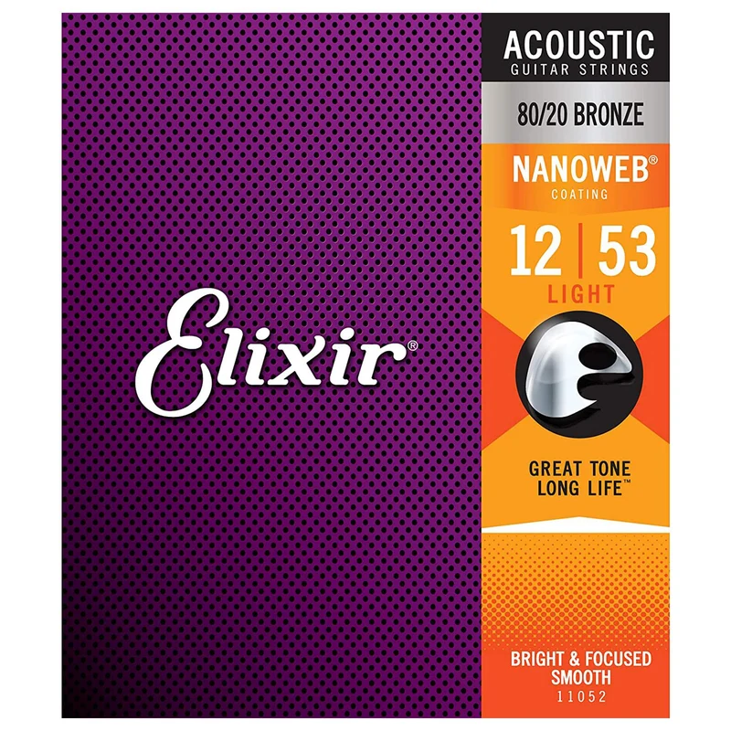 Elixir 11052 Nanoweb Set 6 Corde x Chitarra Acustica Bronze Light 012-053