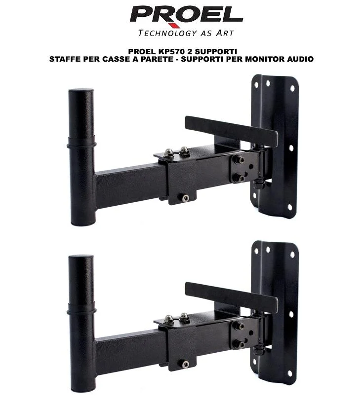 Proel KP570 Coppia di Supporti staffe per casse monitor a parete e muro, Nero