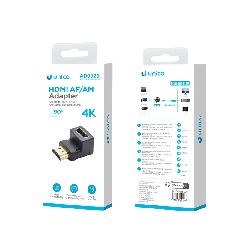 Unico AD0326 HDMI hembra a HDMI macho adaptador