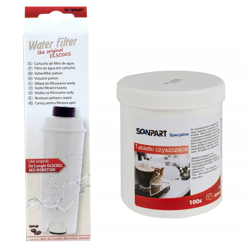 Filtro per macchine da caffè a pressione De Longhi + pastiglie detergenti speciali da 2 grammi, 100 pezzi