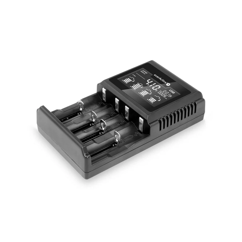 Caricabatterie per batterie cilindriche Li-ion e Ni-MH everActive UC-4000 ricaricabili