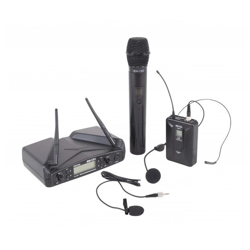EIKON WM700DKIT Sistema microfonico Wireless Archetto+Palmare+ Pulce, Nero