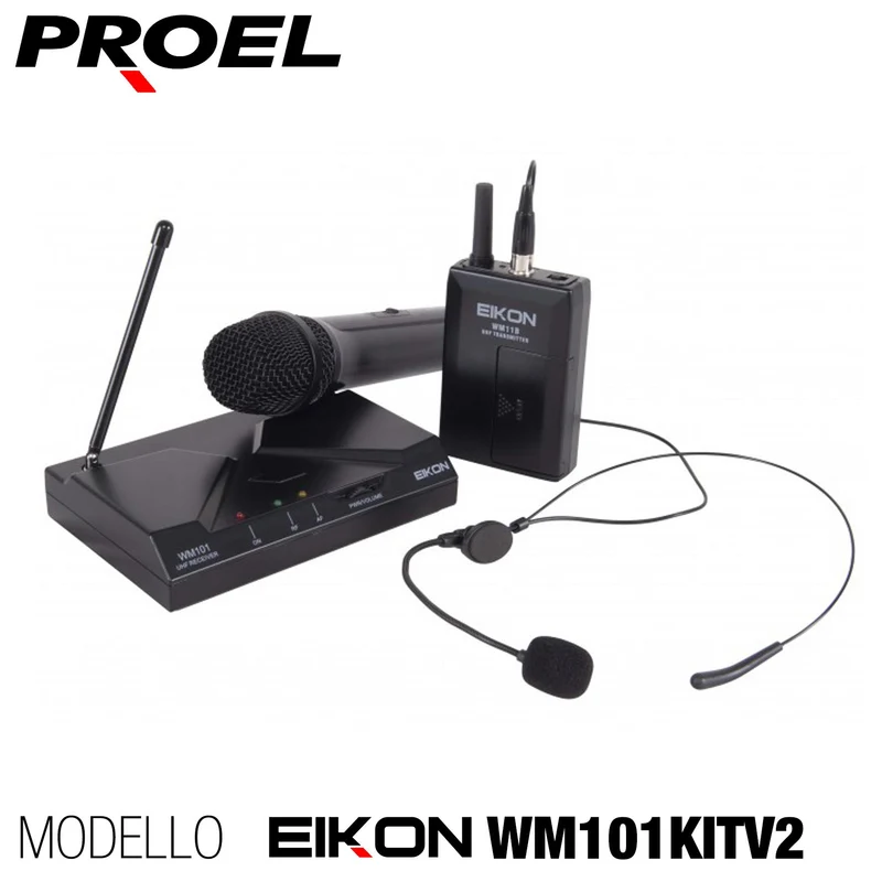 EIKON WM101KITV2 Radio Microfono wireless ad Archetto + Palmare, Nero