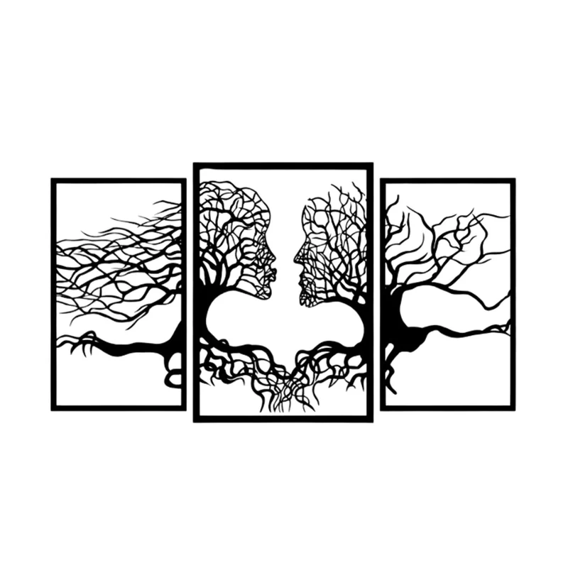 Quadro traforato Eyoka, decorazione murale 3D, quadro 3D "Volti dagli alberi" 180x100cm Nero