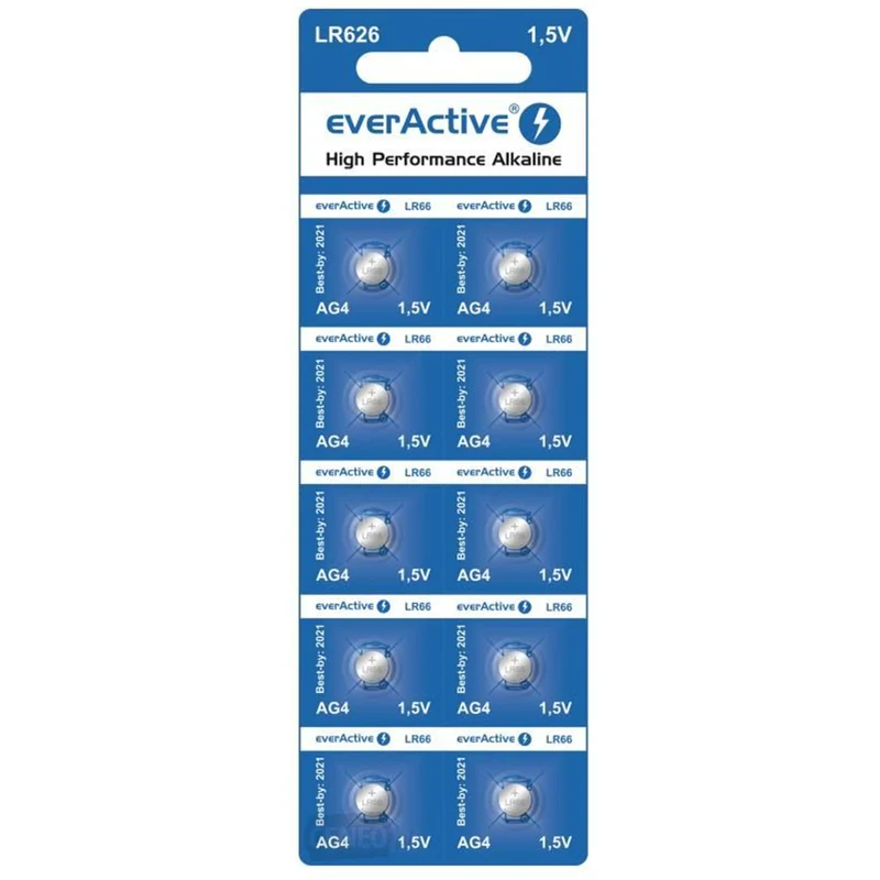 Batteria blister 10x AG4 G4 LR626 LR66 BL166 everActive