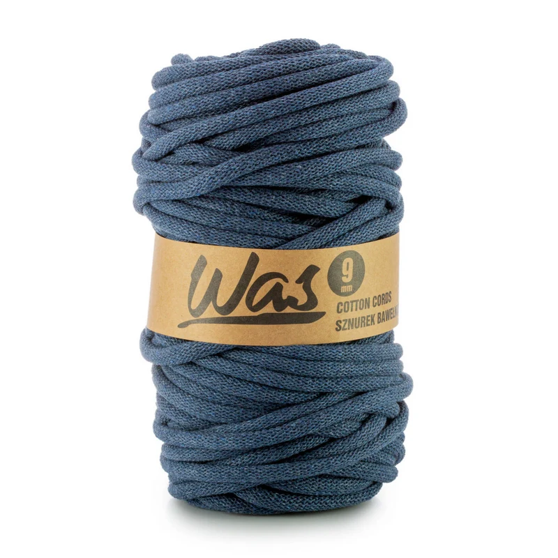 WAS, cordino in cotone con anima in poliestere, intrecciato, 9 mm, 50 m, denim chiaro