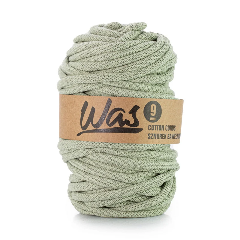 WAS, cordino in cotone con anima in poliestere, intrecciato, 9 mm, 50 m, verde oliva
