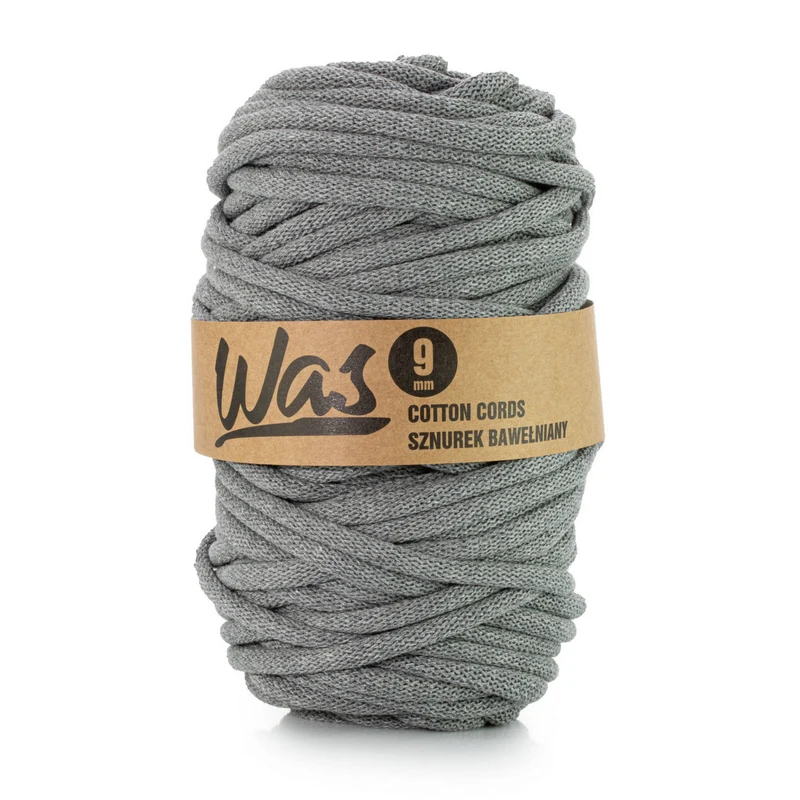 WAS, cordino in cotone con anima in poliestere, intrecciato, 9 mm, 50 m, grigio scuro
