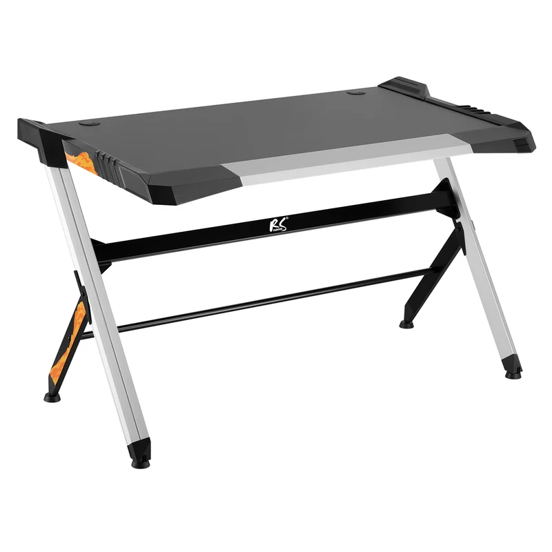 NanoRS RS150 Scrivania da gioco con luci LED RGB Tavolo per computer Scrivania ergonomica Sistema di gestione dei cavi 129,5 x 72,5 cm fino a 50 kg