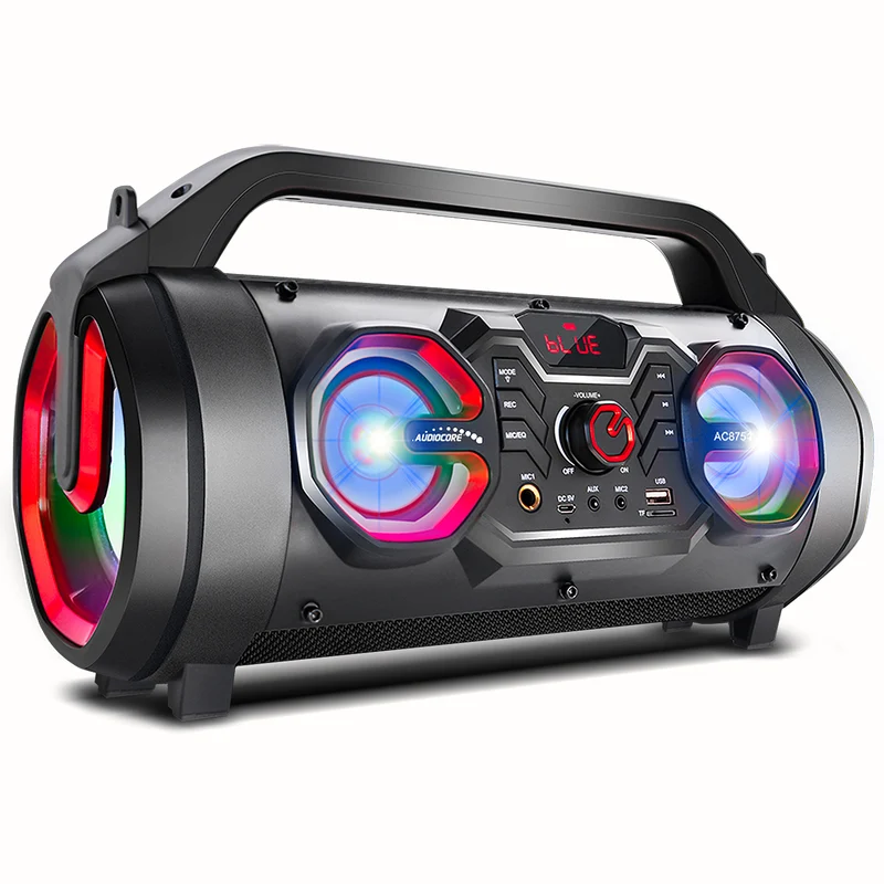 Audiocore AC875 Bazooka Altoparlante Bluetooth portatile Boombox 30W (20W + 5Wx2) IPX4 A / Radio / microSD / Aux-In / USB / Illuminazione / Porta microfono
