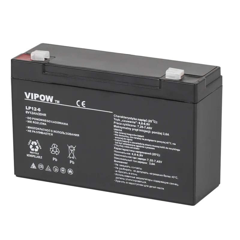 Batteria al gel Vipow 6V 12Ah senza manutenzione e di lunga durata