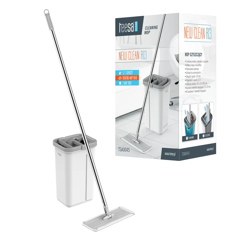 Mop piatto Teesa, secchio a doppia camera, capacità 5,7 l, New Clean R13, Teesa